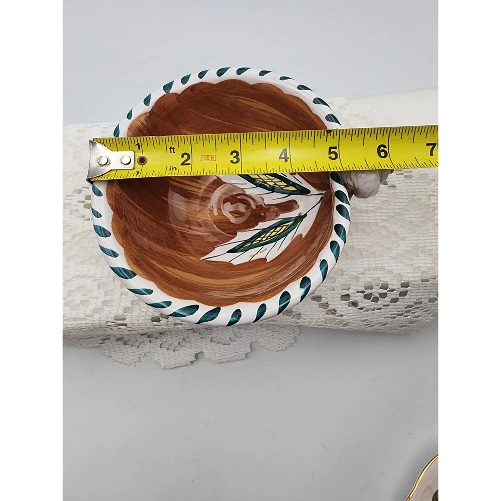 Vintage Maiolica Hand‎ Painted Italy Ceramic Snail Bowl Brown Green Leaf  6 Inch
